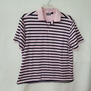 PING Shirt Men's Large Pink Navy Striped‎ Golf Polo Short Sleeve Logo